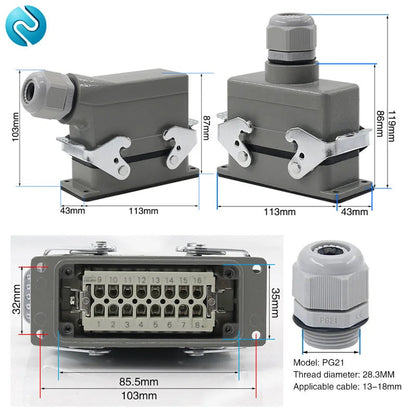 Heavy Duty Metal Locking Connectors - 4 6 10 16 20 24 32 48 Pin - 16A Rated